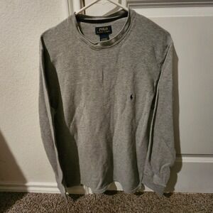 Polo Ralph Lauren Mens Gray Waffle Knit Thermal Long Sleeve Shirt Large L Cotton